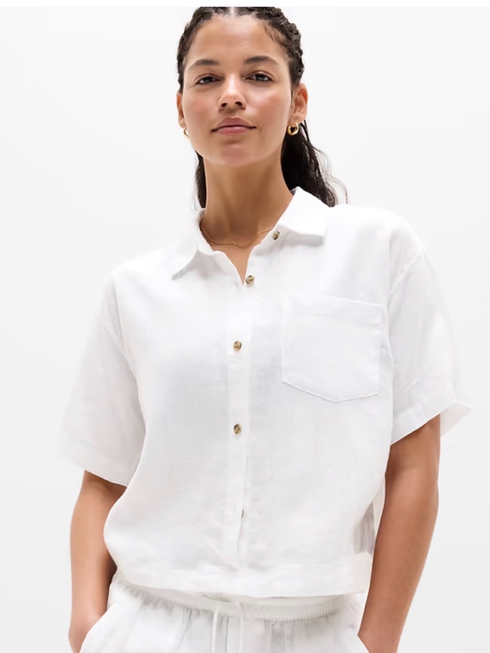 Athleta retreat Short-Sleeve 100% Linen Shirt, L